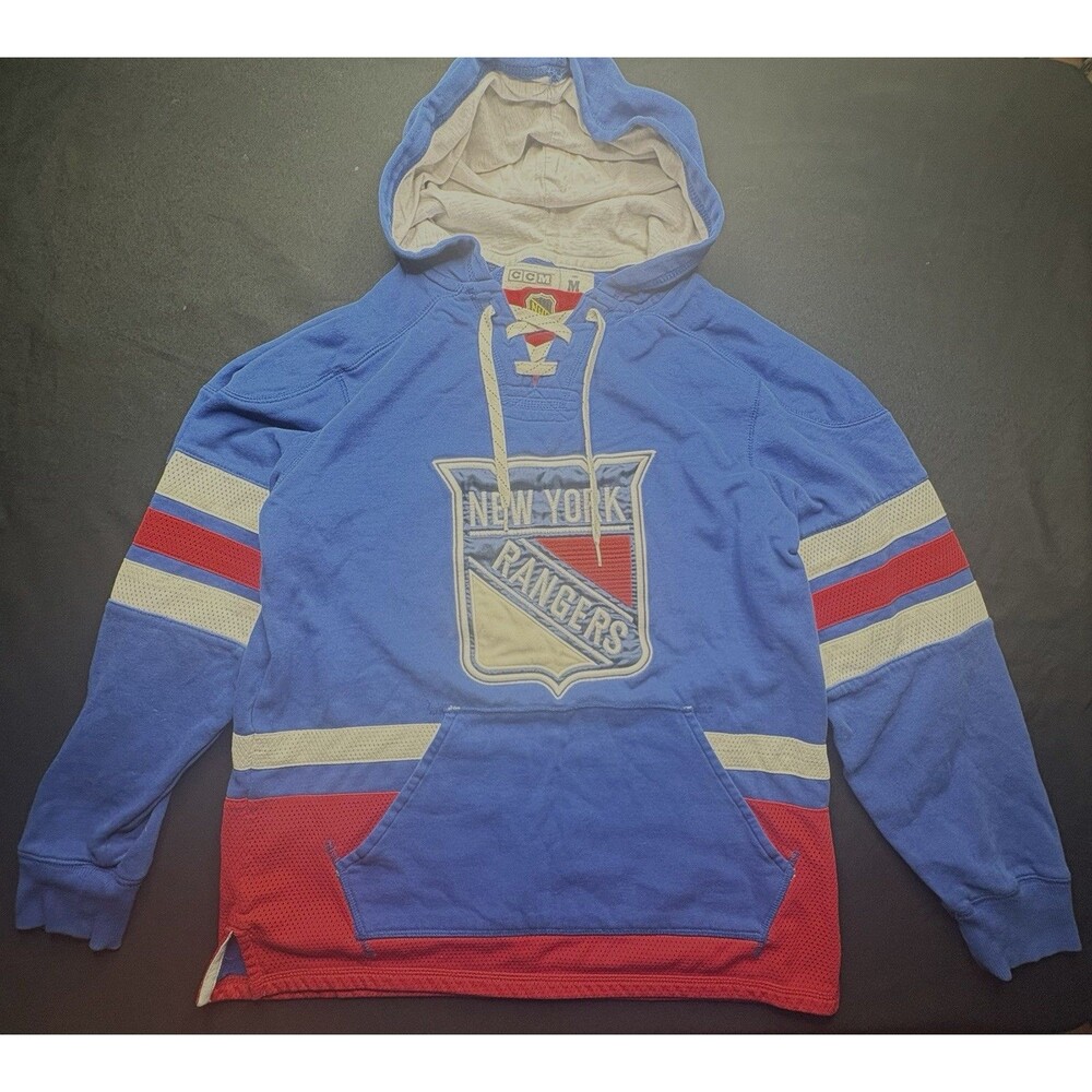 New York Rangers Training NHL Hockey Sweatshirt Hoodie CCM Blue Men Size Medium